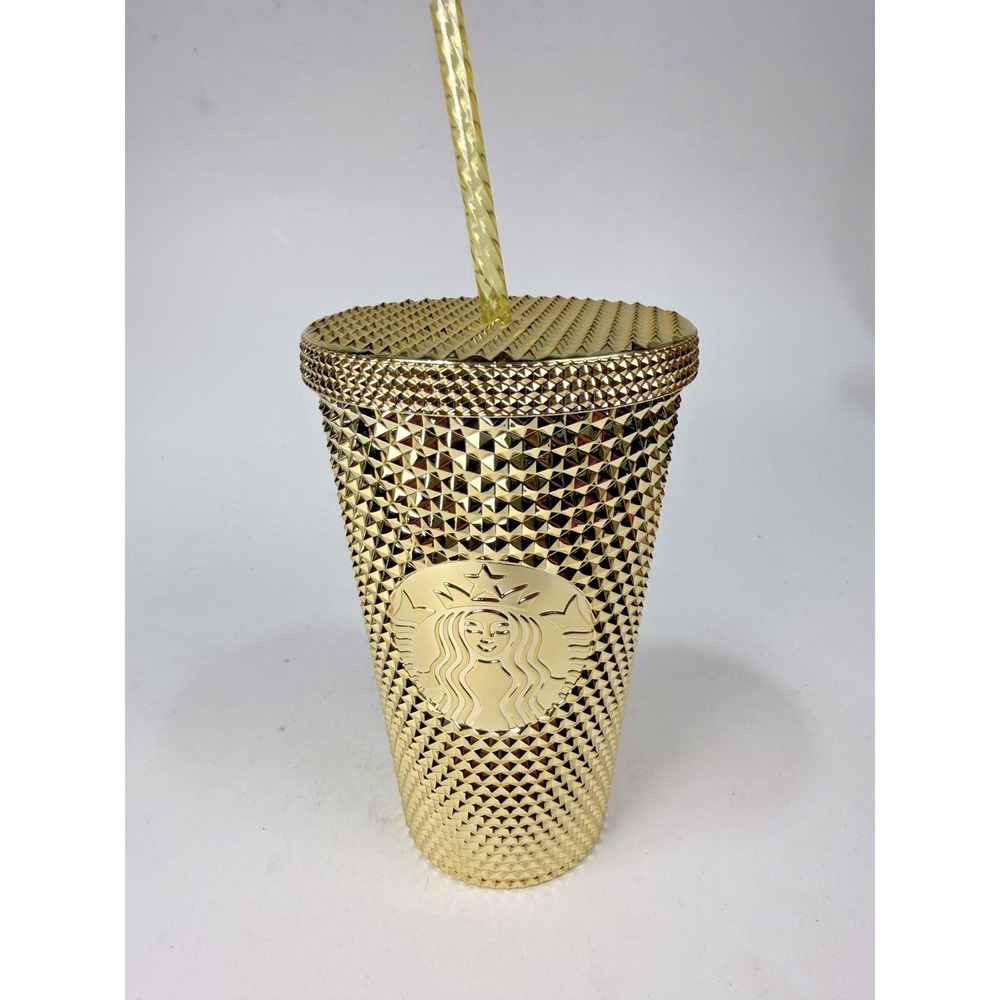 Starbucks Christmas Holiday 2022 Gold Bling Studded Cold Cup Tumbler 16 oz